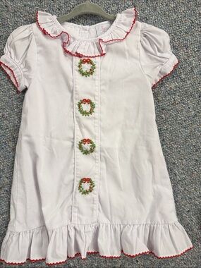 2t Lillie & Lilah Christmas White Girls' Ruffle Dress Wreath Embroidery EUC